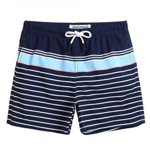 Îmbrăcăminte & Încălțăminte - Pantaloni scurți de baie pentru bărbați, uscare rapidă, cu buzunare, MaaMgic, bleumarin, model cu dungi, marime 2XL