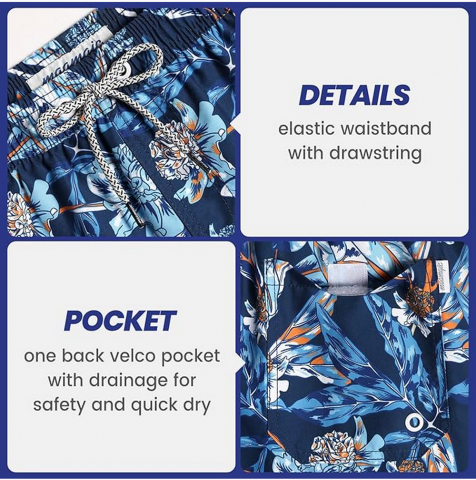Pantaloni scurți de baie pentru bărbați, uscare rapidă, cu buzunare, MaaMgic, bleumarin, model cu frunze marime S [4]