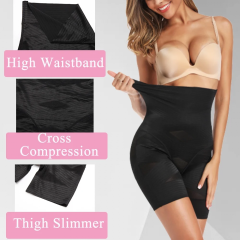 Pantaloni Scurți Modelatori cu Compresie În Cruce pentru Talie, Control Abdomen, Sculptare Corporală, Subțiere Coapse, Joyshaper, negru [2]