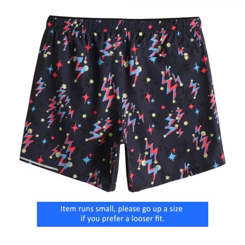 Pantaloni scurti pentru barbati, ideali pentru alergare, antrenamente si activitati de zi cu zi, 15 cm, usori, cu uscare rapida si buzunar cu fermoar, MaaMgic, neagru cu imprimeu fulgere [2]