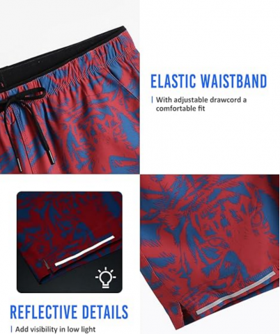 Pantaloni scurti pentru barbati, ideali pentru alergare, antrenamente si activitati de zi cu zi, 15 cm, usori, cu uscare rapida si buzunar cu fermoar, MaaMgic, rosu/albastru [3]