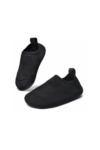 Încălțăminte copii - Pantofi de casa pentru copii, material textil, usori, antiderapanti, tip slip-on, negru