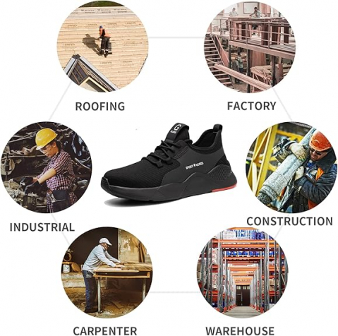 Pantofi de Protecție Ulogu cu Bombeu din Oțel, Impermeabili, Ușori și Anti-Alunecare pentru Muncă și Activități Industriale, Negru [3]