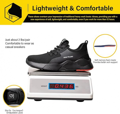 Pantofi de Protecție Ulogu cu Bombeu din Oțel, Impermeabili, Ușori și Anti-Alunecare pentru Muncă și Activități Industriale, Negru [2]