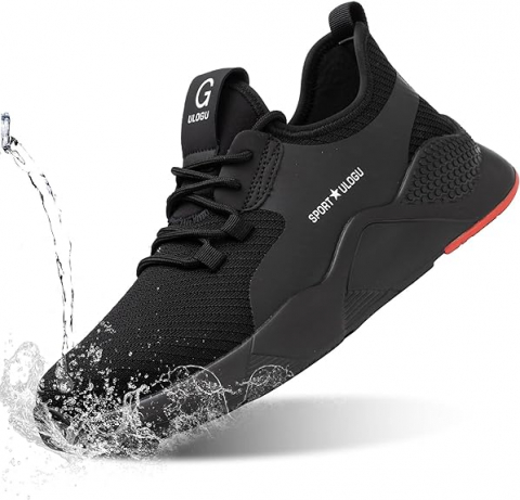 Pantofi de Protecție Ulogu cu Bombeu din Oțel, Impermeabili, Ușori și Anti-Alunecare pentru Muncă și Activități Industriale, Negru [0]