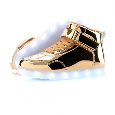 Pantofi sport LED pentru copii APTESOL, model high top, reincarcabili prin USB, unisex, aurii, marime 26 [2]