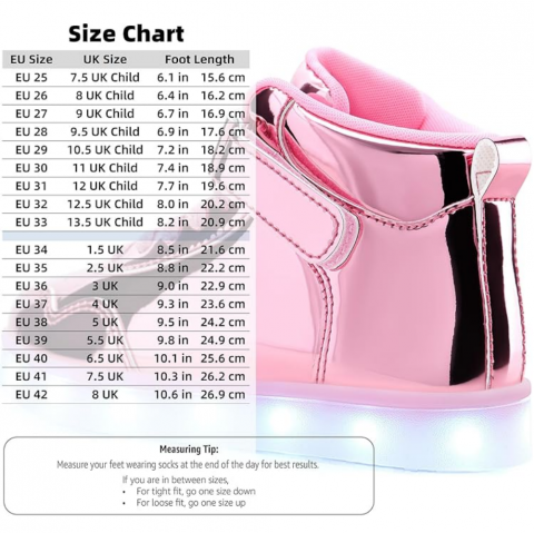 Pantofi sport LED pentru copii APTESOL, model high top, reincarcabili prin USB, unisex, roz, marime 35 [3]