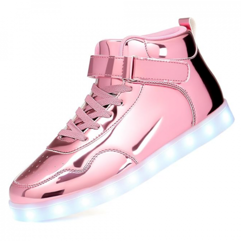 Încălțăminte copii - Pantofi sport LED pentru copii APTESOL, model high top, reincarcabili prin USB, unisex, roz, marime 35
