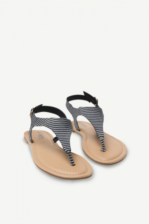 Papuci dama din piele artificiala, Brant din spuma, Ardene, dungi albe/bleumarine cu catarama, marime 38 [2]