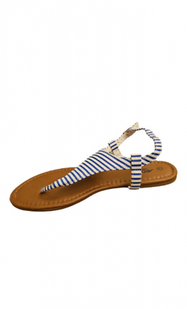 Îmbrăcăminte & Încălțăminte - Papuci dama din piele artificiala, Brant din spuma, Ardene, dungi albe/bleumarine cu catarama, marime 39