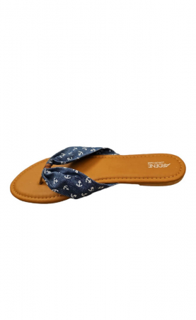 Îmbrăcăminte & Încălțăminte - Papuci dama din piele artificiala si curea din panza, Brant din spuma, Ardene, bleumarin cu ancore, marime 39
