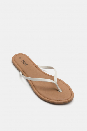 Încălțăminte Femei - Papuci dama Flip-flops din piele artificiala, Brant din spuma, Ardene, alb- maro, marime 42