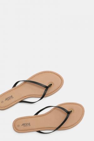 Papuci dama Flip-flops din piele artificiala, Brant din spuma, Ardene, negru - maro, marime 40 [1]