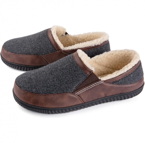 Papuci de Casa pentru Barbati, ULTRAIDEAS, spuma cu memorie, Confort si Stil in Sezonul Rece, maro/gri, marime 41 [3]