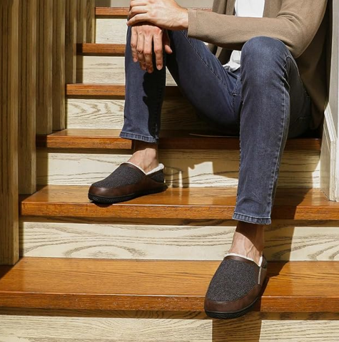 Papuci de Casa pentru Barbati, ULTRAIDEAS, spuma cu memorie, Confort si Stil in Sezonul Rece, maro/gri, marime 41 [4]