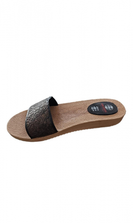 Îmbrăcăminte & Încălțăminte - Papuci de dama, Gezer, culoare bronz inchis cu model, marime 40