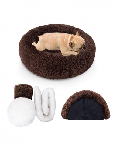 Pet shop - Patut pentru animale din catifea si bumbac, antialunecare, maro, diametru 60cm NIBESSER - 4GHT