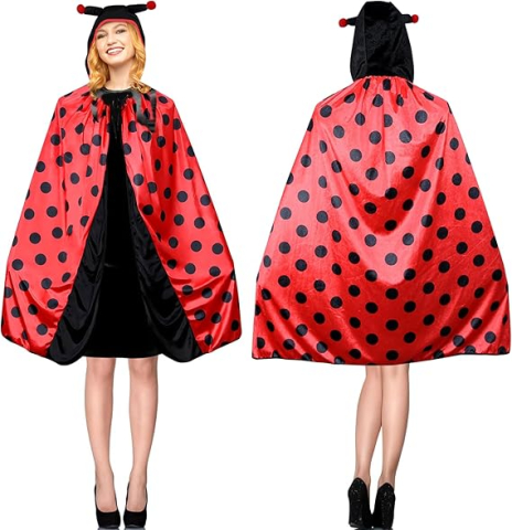 Costume Carnaval - pelerina-buburuza-adulti-100cm-poliester-gluga-antene-rosu-negru-carnaval