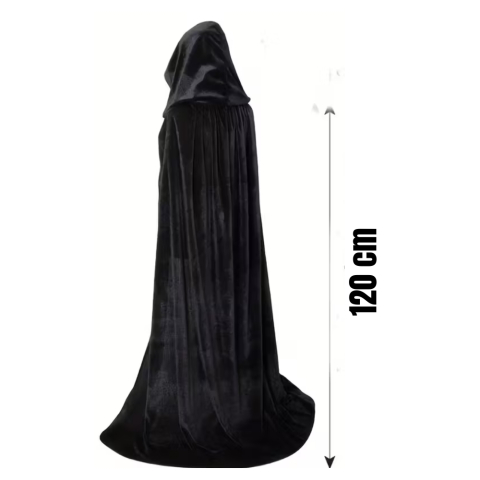 Pelerina cu gluga Halloween, din Catifea, 120 cm, Adulti si Adolescenti, petreceri cosplay, vampir, vrajitoare, mag, Negru [2]