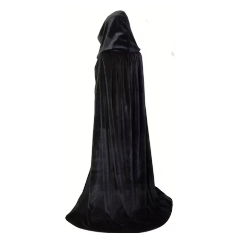 Pelerina cu gluga Halloween, din Catifea, 120 cm, Adulti si Adolescenti, petreceri cosplay, vampir, vrajitoare, mag, Negru [3]