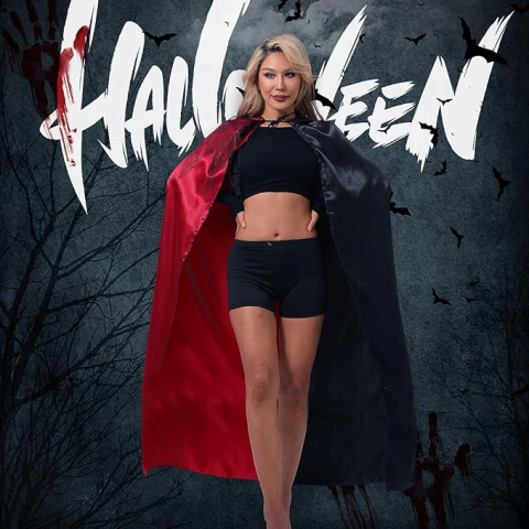 Pelerină Halloween pentru Femei, Leajap, Costum Cosplay Cruella de Vil, 150 cm, Negru - Roșu [1]