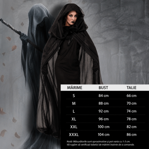 Pelerina Mireasa Fantoma pentru Halloween, cu Gluga, Costum Horror pentru Femei, Negru, M [1]
