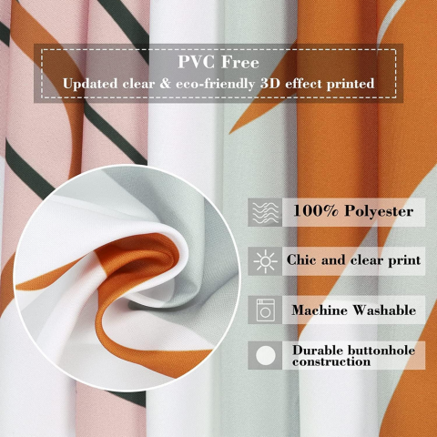 Perdea de dus abstracta pentru baie, design modern cu plante, 180 x 180 cm, din material textil, cu carlige incluse [2]