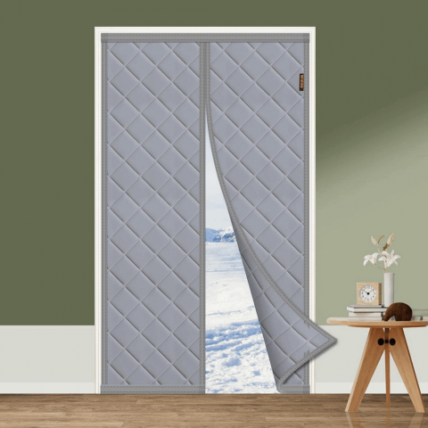 Perdea termica izolatoare magnetica pentru usa, poliester,MAGZO, 90x210cm, gri [0]