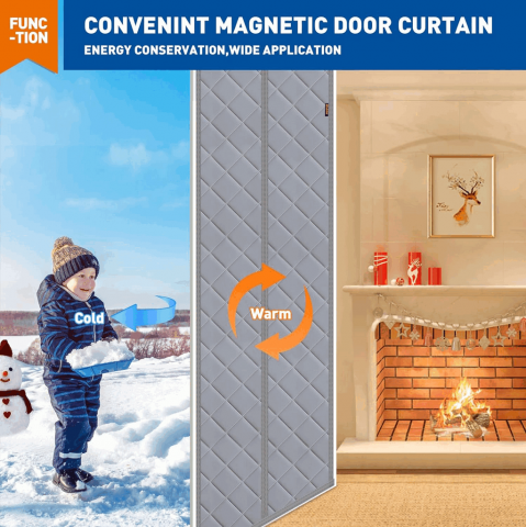 Perdea termica izolatoare magnetica pentru usa, poliester,MAGZO, 90x210cm, gri [3]