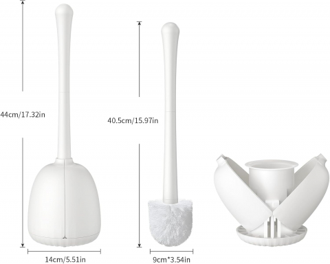 Perie de Toaletă Albă cu Suport, Mâner Lung din Inox 44 cm, Perie Dură 360°, Bază Ventilată Antirugină [2]