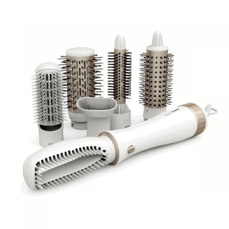 Cosmetice - Perie electrica de par Hausberg HB-19AB, 1000W, 360 C, 6 atasamente, Bej