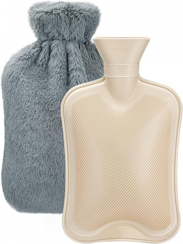 Sănătate - Perna pentru apa calda, capacitate 2l, din cauciuc, cu husa pufoasa, Ideal Swan, Gri