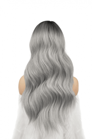 Perucă Lungă FESHFEN, 55 cm, Ombre, gri/negru, B0M1 [2]