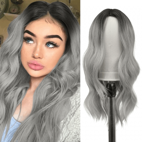 Îmbrăcăminte & Încălțăminte - Perucă Lungă FESHFEN, 55 cm, Ombre, gri/negru, B0M1