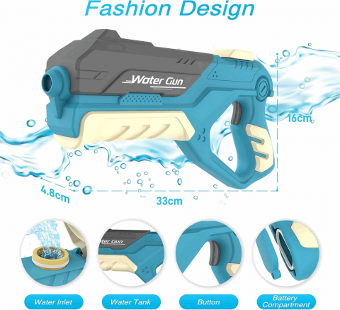 Pistol de apa electric, Auskang, 200ml, raza 8-10 m, alb/albastru, PU47 [2]