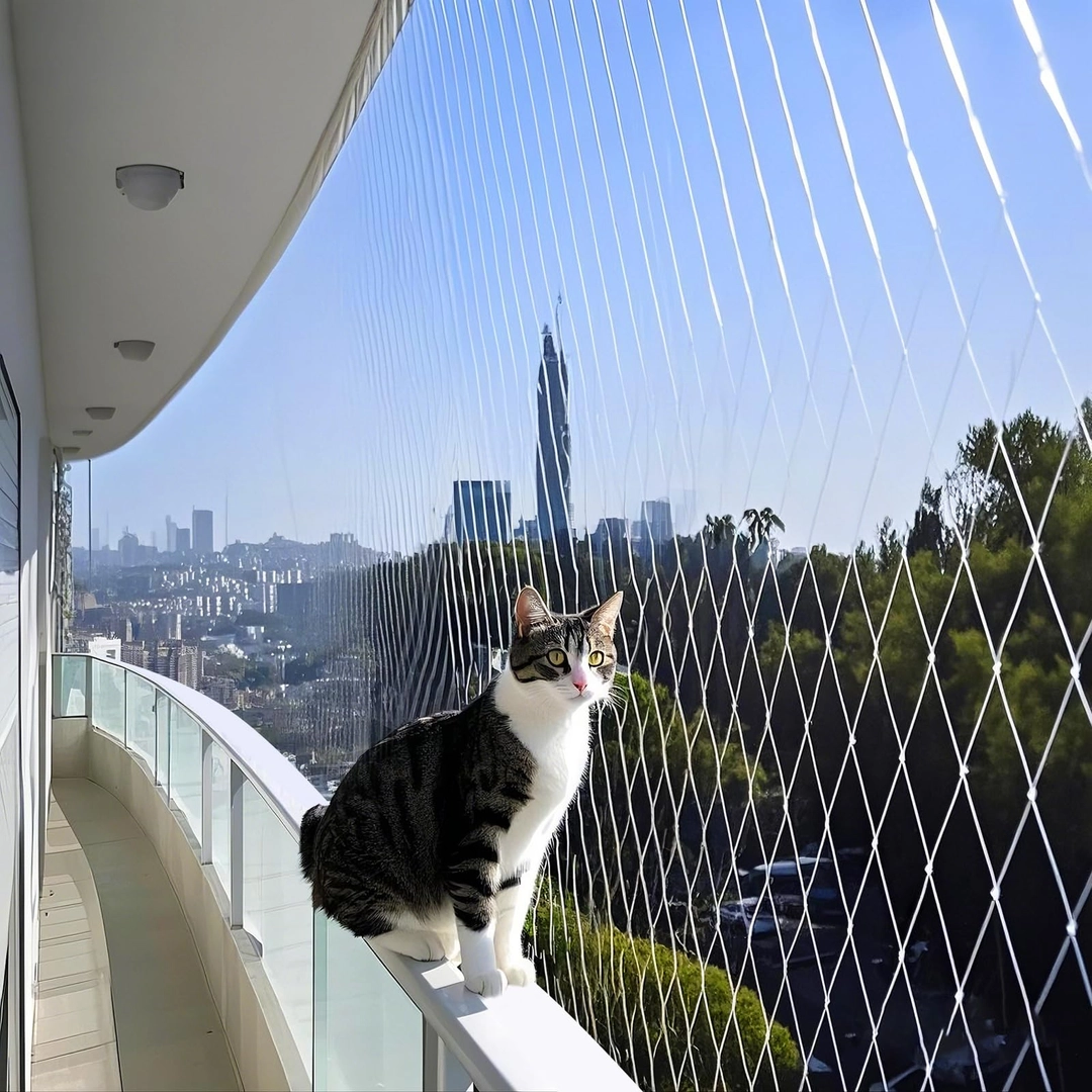 Pet shop - Plasa protectie pisici 5x5 m, balcon si fereastra, anti evadare, Diagonala ochi 3 cm, Nylon rezistent, Discreta si Rezistenta, montaj fara gaurire, Protectie anti pasari