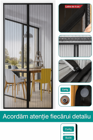 Plasa tantari Magnetica pentru Usa, 90 x 230 cm, Protectie impotriva Insectelor, Inchidere Automata, Neagra [2]