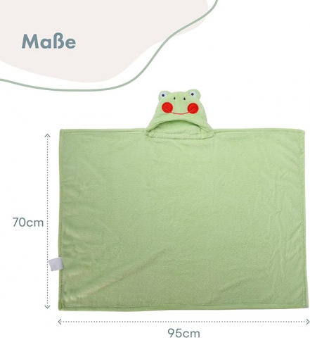 Prosop cu Glugă din Bambus TranquilBeauty, Moale, Absorbant și Prietenos cu Pielea Bebelușilor, Design Broscuță, Verde [5]