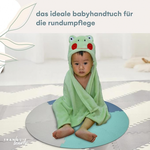 Copii & Bebe - Prosop cu Glugă din Bambus TranquilBeauty, Moale, Absorbant și Prietenos cu Pielea Bebelușilor, Design Broscuță, Verde