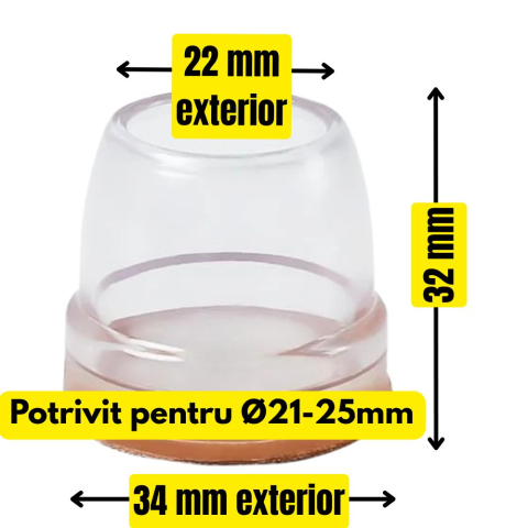 Set protectii picioare scaun Ø21-25 mm cu pasla, transparente, pentru parchet [1]