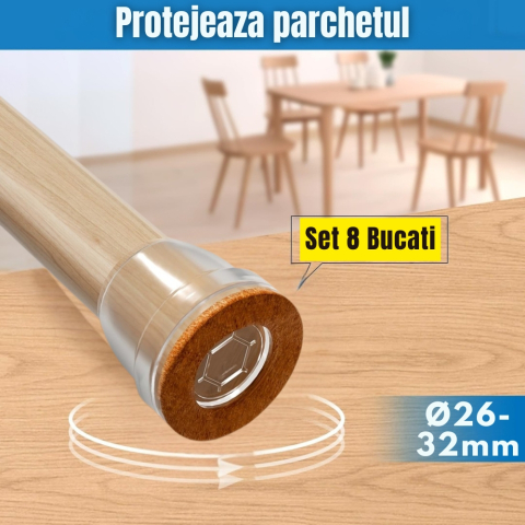 Set protectii picioare scaun Ø26-32 mm cu pasla, transparente, pentru parchet [4]
