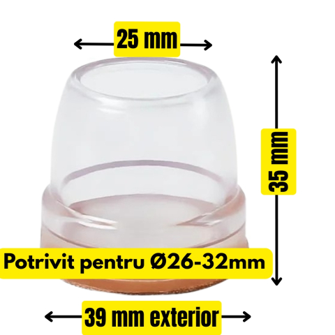 Set protectii picioare scaun Ø26-32 mm cu pasla, transparente, pentru parchet [1]