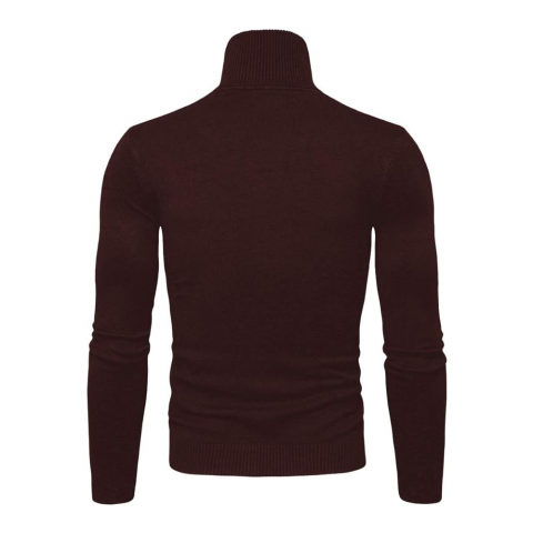 Pulover barbati cu guler inalt, Slim Fit, tricotat din bumbac, CELANDA, maro, marime M [2]