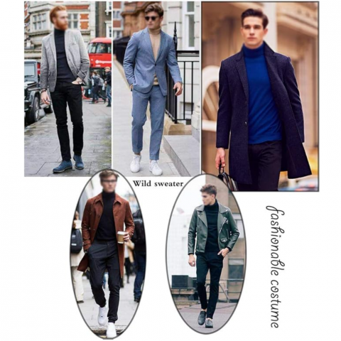 Pulover barbati cu guler inalt, Slim Fit, tricotat din bumbac, CELANDA, maro, marime M [4]