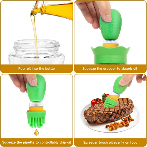 Pulverizator de ulei 200 ml cu pensula din silicon, sticla pentru gatit, perie pentru patiserie si palnie, ideal pentru friteuza cu aer, gratar, salate si copt [5]