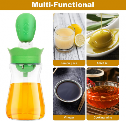 Pulverizator de ulei 200 ml cu pensula din silicon, sticla pentru gatit, perie pentru patiserie si palnie, ideal pentru friteuza cu aer, gratar, salate si copt [3]