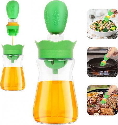 Casă, Grădină & Bricolaj - Pulverizator de ulei 200 ml cu pensula din silicon, sticla pentru gatit, perie pentru patiserie si palnie, ideal pentru friteuza cu aer, gratar, salate si copt