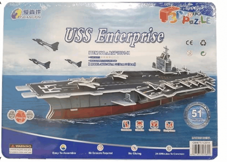 Puzzle 3D navă de război portavion de 55x15x13cm, uss enterprise , 51 de piese [1]