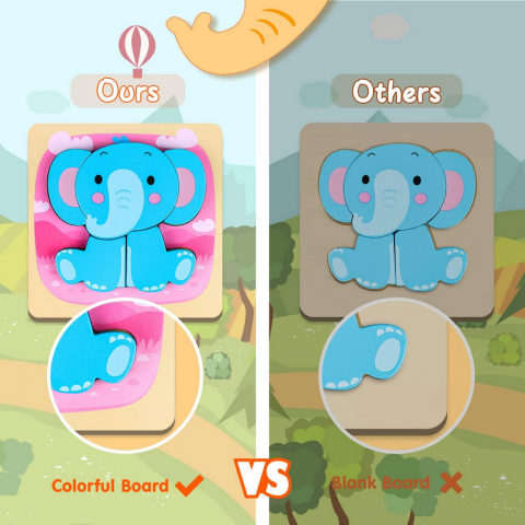 Puzzle din lemn Kizmyee - 6 piese cu animale, Jucarie educativa Montessori pentru copii 2-4 ani [5]