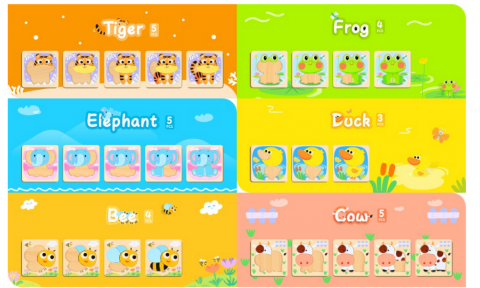 Puzzle din lemn Kizmyee - 6 piese cu animale, Jucarie educativa Montessori pentru copii 2-4 ani [7]